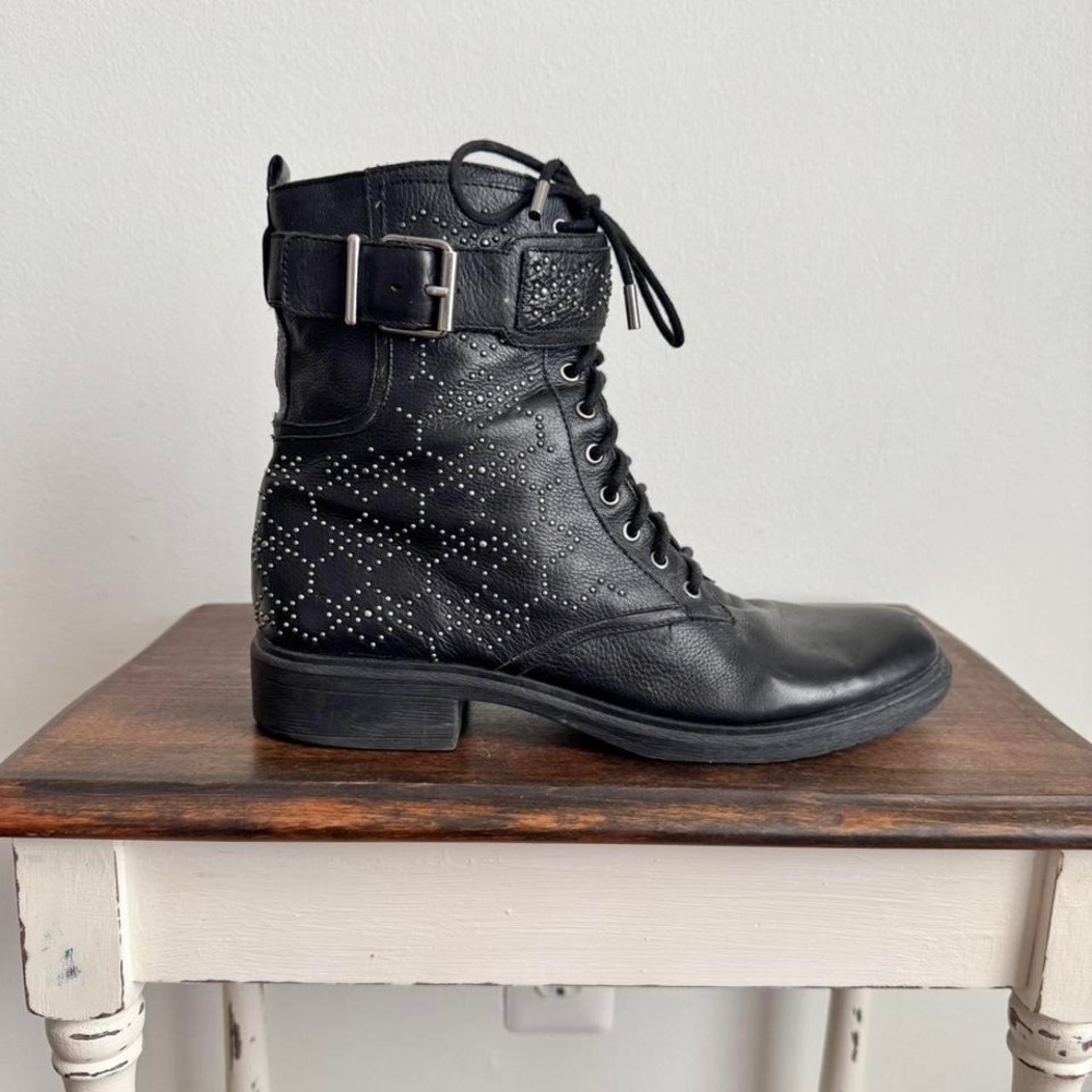 Black silver stud leather combat boot size 9.5 lace up